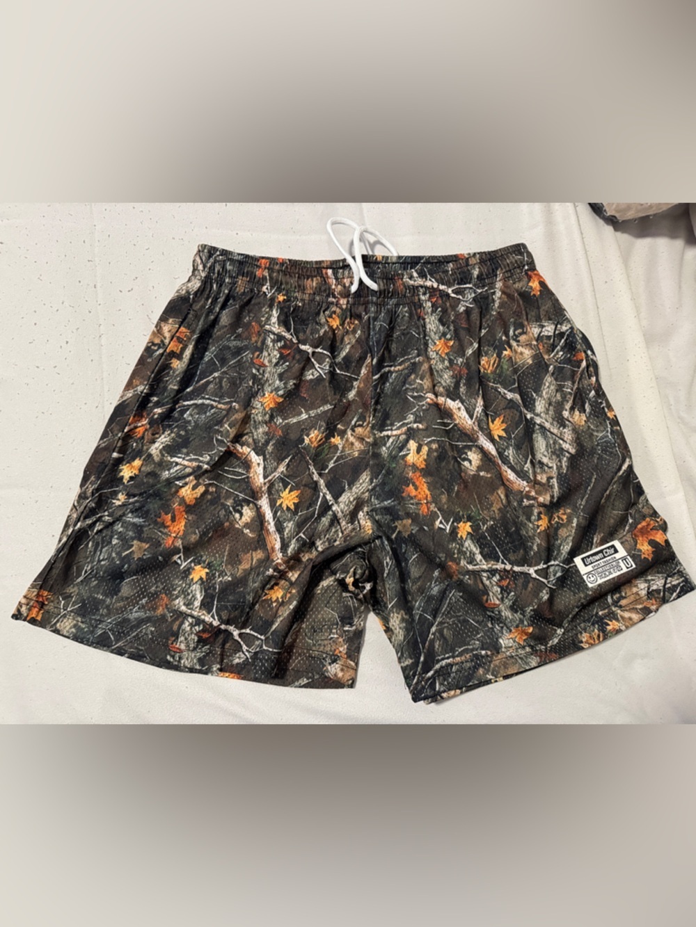 Men's Camouflage Athletic Shorts with Autumn Leaf Accent